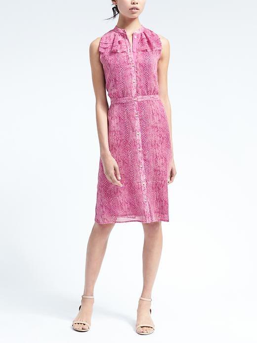 Banana Republic Snake Print Ruffle Neck Shirtdress - Fuschia Snake