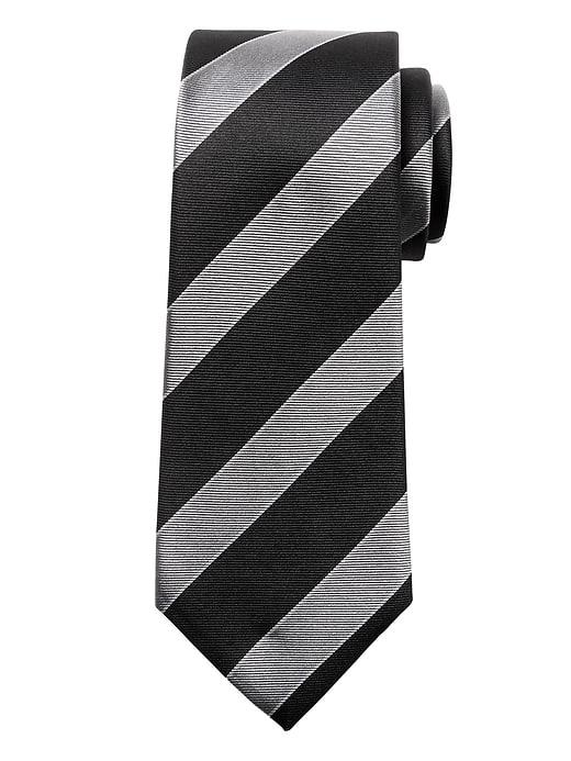 Banana Republic Mens University Stripe Silk Nanotex Tie Gray & Black Size One Size