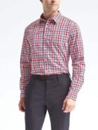 Banana Republic Mens Camden Fit Custom Wash Plaid Shirt - True Red