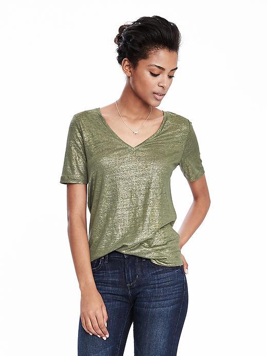 Banana Republic Womens Foil Linen Vee Tee Size L - Flight Jacket
