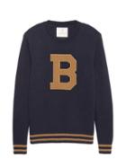 Banana Republic Mens Heritage Italian Recycled Wool Blend Letterman Sweater Navy Blue Size Xs