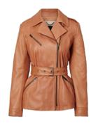 Banana Republic Womens Italian Leather Belted Moto Jacket Brown Size S