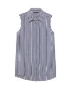 Banana Republic Womens Life In Motion Parker Tunic-fit Stripe Washable Silk Sleeveless Shirt With Crossover Back Navy Stripe Size M