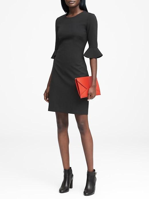 Banana Republic Womens Petite Ponte Flutter-sleeve Dress Black Size 12