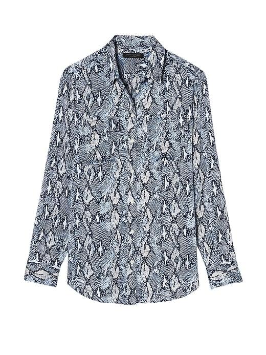 Banana Republic Womens Dillon-fit Print Utility Shirt Blue Python Print Size Xl