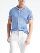 Banana Republic Mens Camden Fit Linen Short Sleeve Shirt - Light Blue