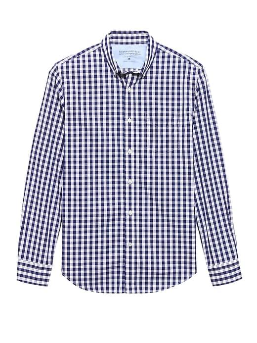 Banana Republic Mens Camden Standard-fit Luxe Poplin Gingham Shirt Everblue Size L