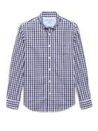 Banana Republic Mens Camden Standard-fit Luxe Poplin Gingham Shirt Everblue Size L