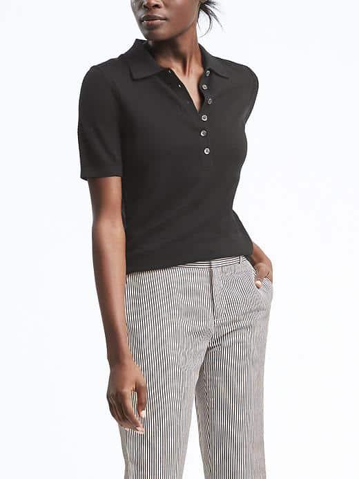 Banana Republic Womens Silk Cotton Pointelle Polo - Black