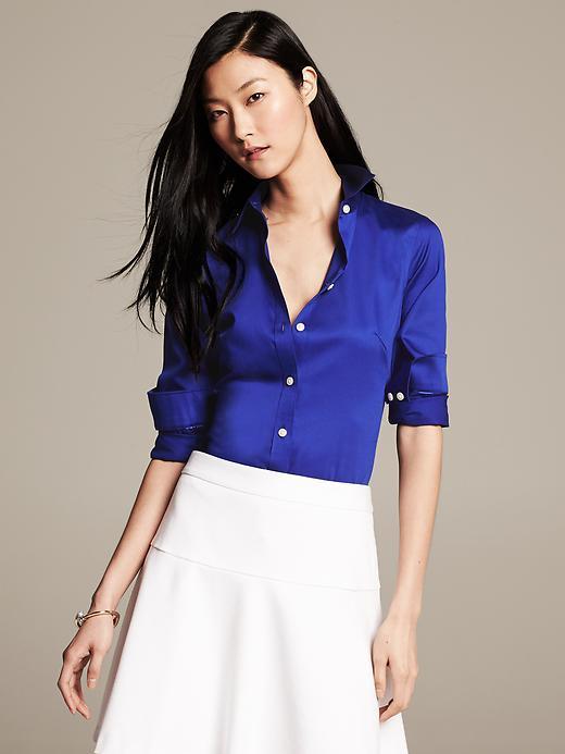 Banana Republic Fitted Non Iron Sateen Shirt - Dreamy Royal