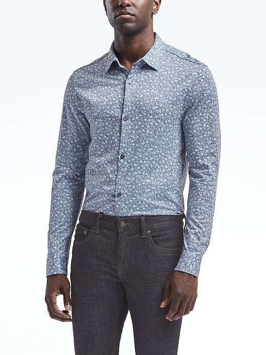 Banana Republic Mens Floral Pique Shirt - Light Blue
