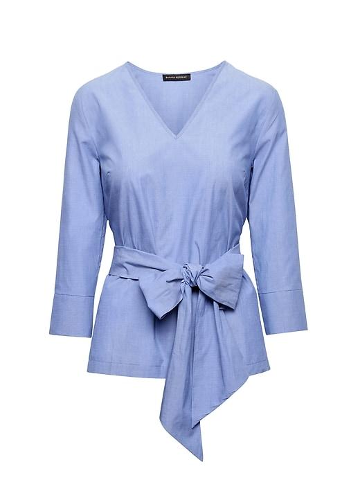 Banana Republic Womens Tie-waist Cotton Poplin Top Light Blue Size Xs