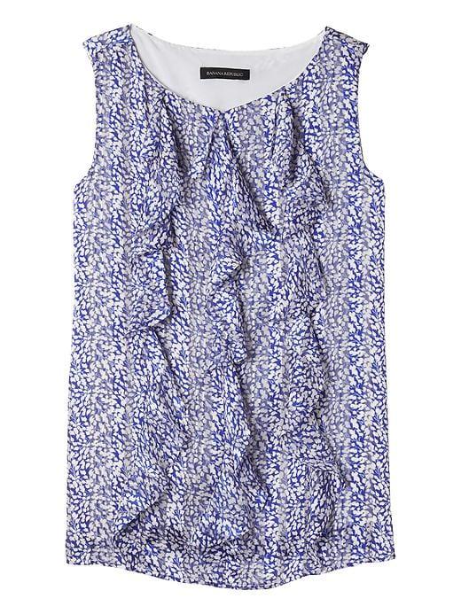 Banana Republic Womens Floral Cascade Ruffle Front Shell - Navy