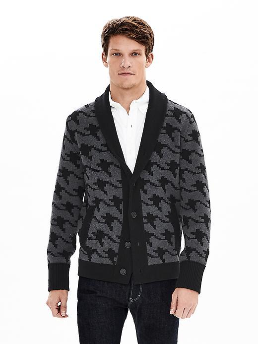 Banana Republic Mens Jacquard Shawl Collar Sweater Cardigan Size L Tall - Black