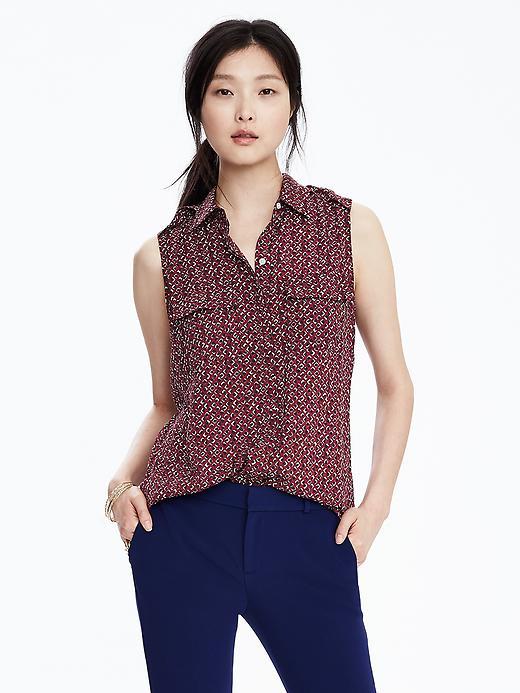 Banana Republic Sleeveless Pleated Shoulder Blouse Size L Petite - Chili Pepper Red