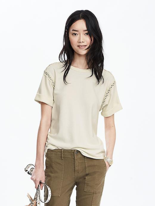 Banana Republic Womens Lace Trim Top Size L - Cocoon