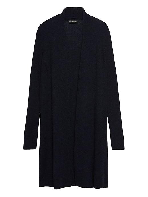 Banana Republic Womens Petite Machine-washable Merino Ribbed Open Long Cardigan Sweater Navy Size Xs