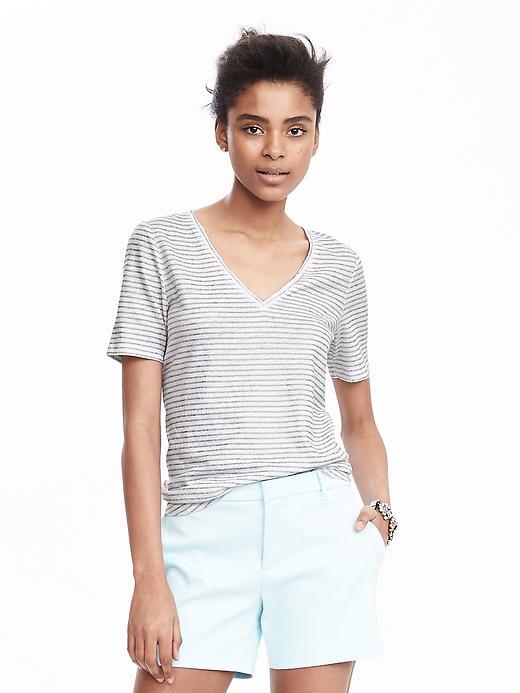 Banana Republic Womens Metallic Stripe Vee Tee Size L - White