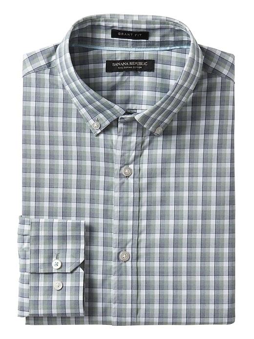 Banana Republic Mens Grant Slim Fit Supima Cotton Check Shirt - Clover Leaf