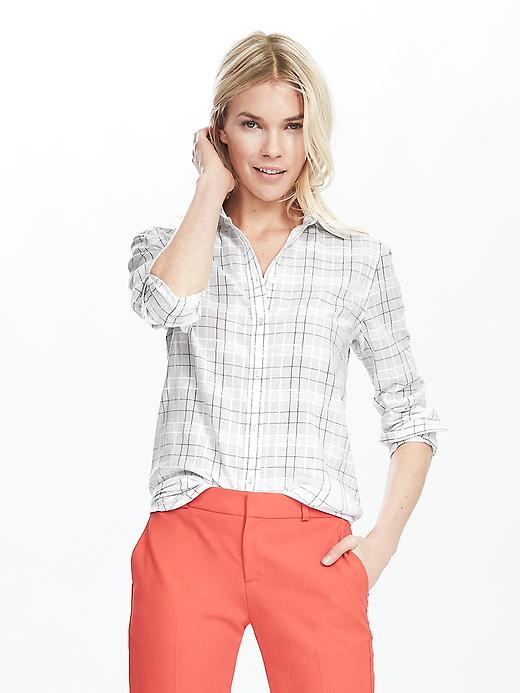 Banana Republic Womens Dillon Fit White Open Check Shirt Size L - White
