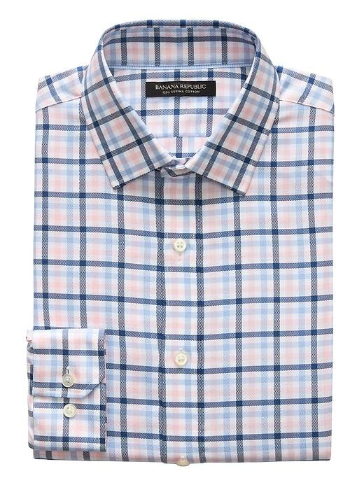 Banana Republic Mens Grant Slim-fit Supima Cotton Gingham Shirt Pink Cloud Size Xxs