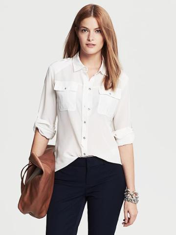 Banana Republic White Silk Utility Blouse - White