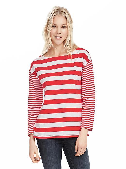 Banana Republic Womens Mixed Stripe Boatneck Top Size L - Red Glow
