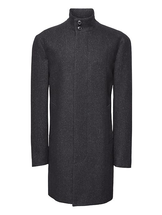 Banana Republic Mens Italian Melton Wool Blend Herringbone Mock-neck Car Coat Black Size Xs