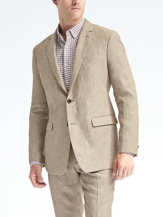 Banana Republic Mens Standard Solid Linen Suit Jacket - Khaki