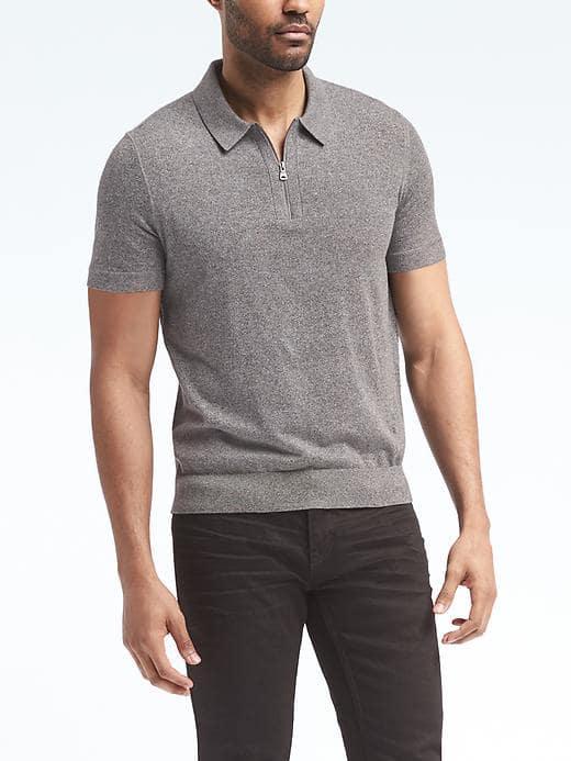 Banana Republic Mens Half Zip Sweater Polo - Charcoal