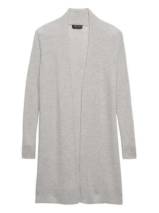 Banana Republic Womens Machine-washable Merino Ribbed Open Long Cardigan Heather Light Gray Size L