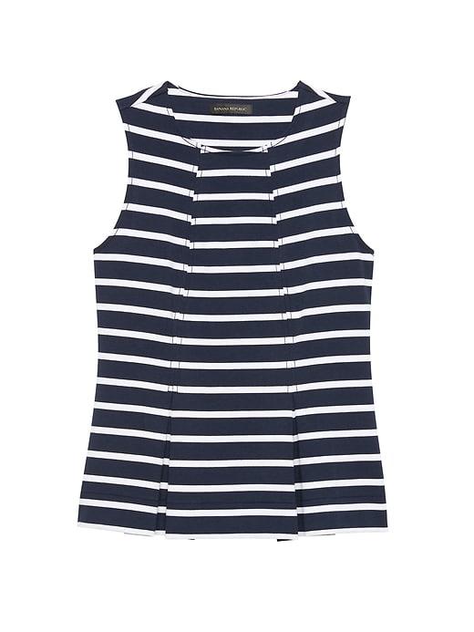 Banana Republic Womens Petite Pleated Ponte Shell Bold Blue Stripe Size L