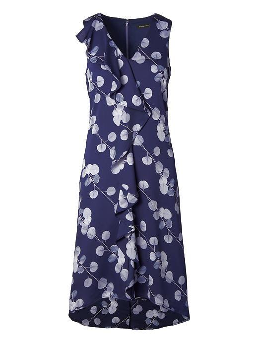 Banana Republic Womens Floral Cascade Ruffle Midi Shift Dress - Blue Floral