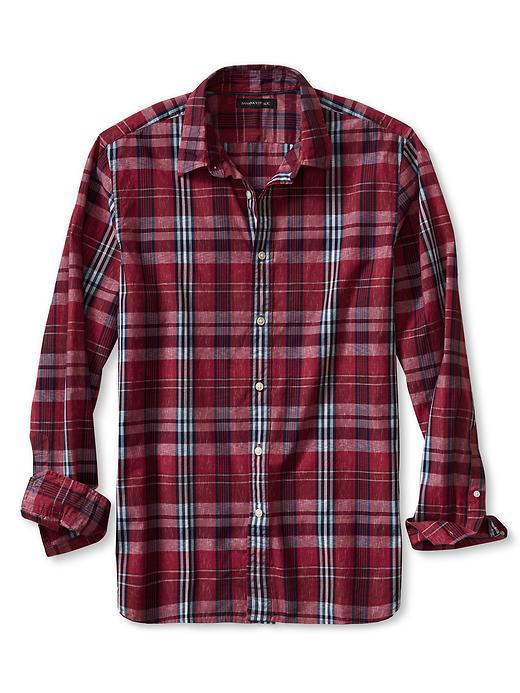 Banana Republic Mens Camden Fit Red Warp Print Shirt Size L Tall - Saucy Red