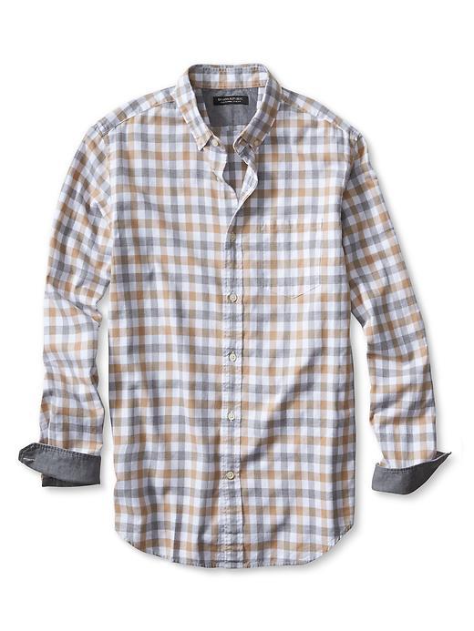 Banana Republic Mens Slim Fit Gingham Luxe Flannel Shirt Size L Tall - Mojave