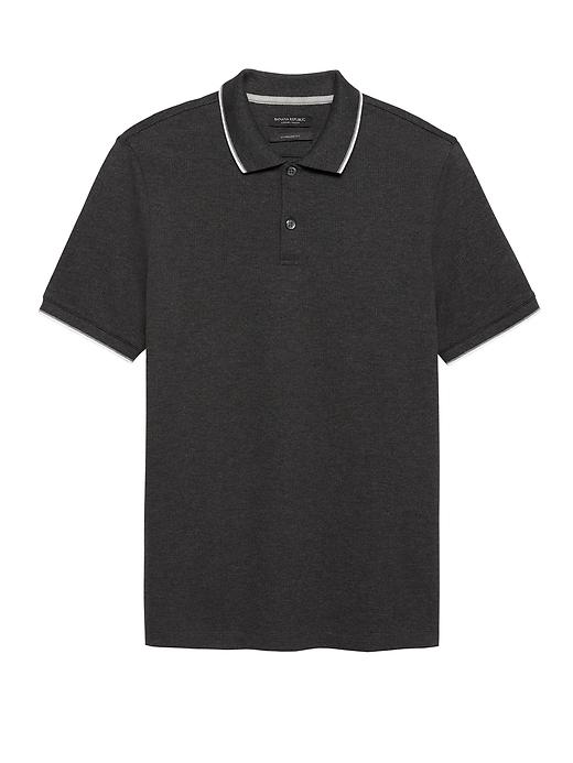 Banana Republic Mens Slim Luxury-touch Tipped Polo Shirt Heather Charcoal Gray Size M