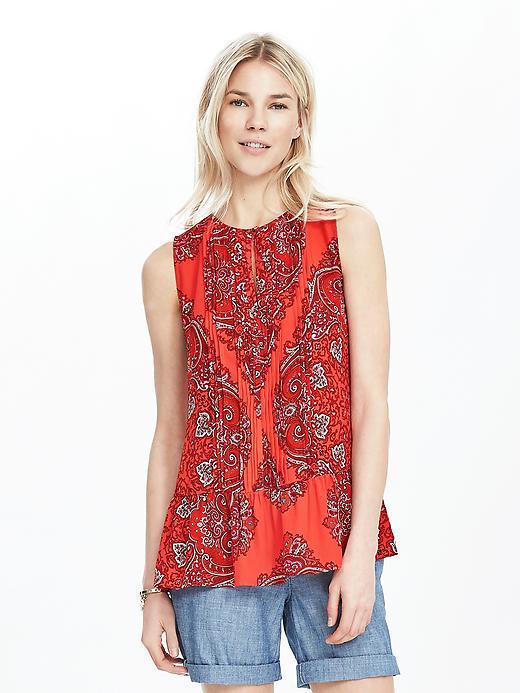 Banana Republic Womens Paisley Pintuck Tank Size L - Fire Coral