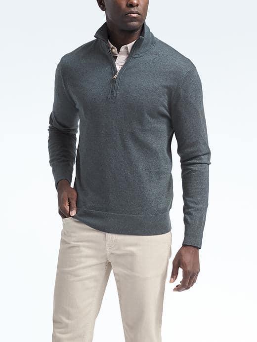 Banana Republic Mens Pima Cotton Cashmere Performance Half Zip - Blue