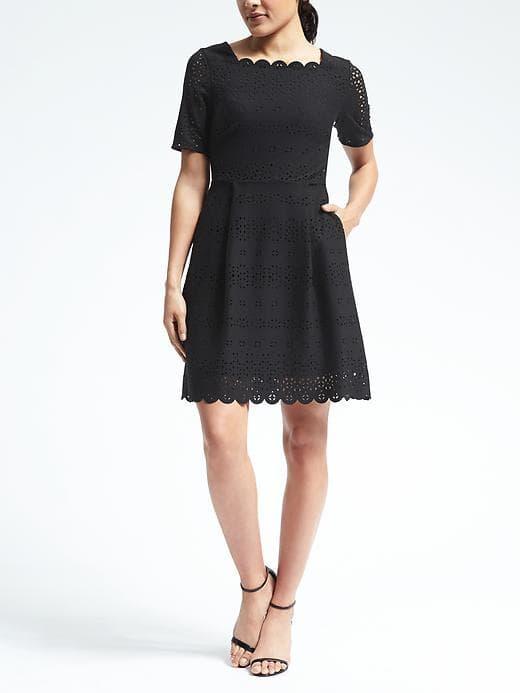 Banana Republic Womens Lasercut Fit And Flare Dress - Black