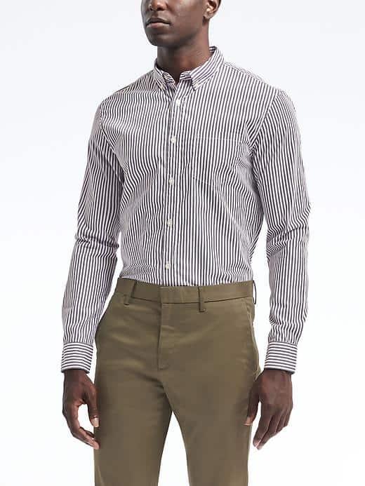 Banana Republic Mens Grant Fit Custom Wash Stripe Shirt - Granite Blue