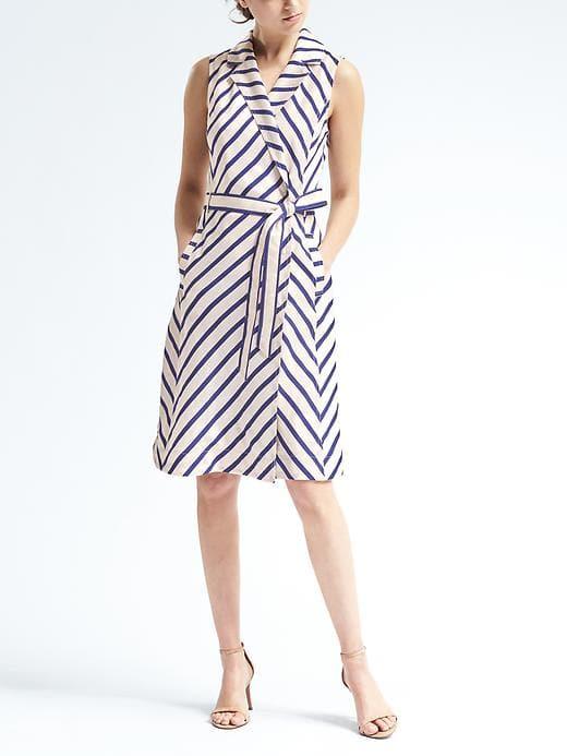 Banana Republic Womens Stripe Trench Dress - Bold Blue Stripe