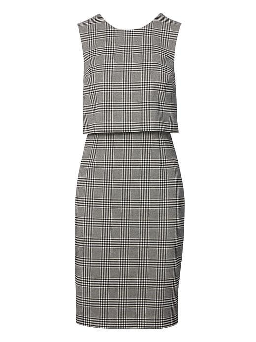 Banana Republic Womens Plaid Tiered Shift Dress - Black & White