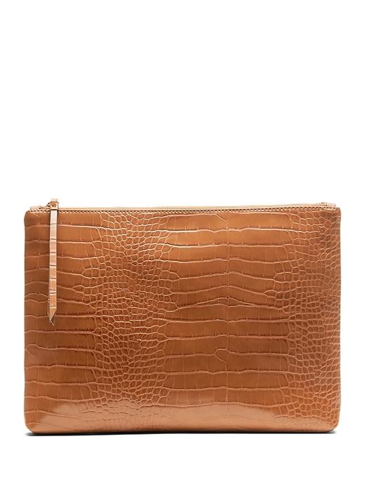 Banana Republic Womens Croc-effect Large Zip Pouch Cognac Size One Size
