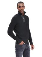 Banana Republic Mens Leather Trim Half Zip Pullover Size L Tall - Black