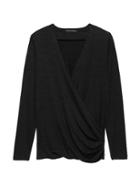 Banana Republic Womens Petite Luxespun Wrap-front T-shirt Top Black Size S