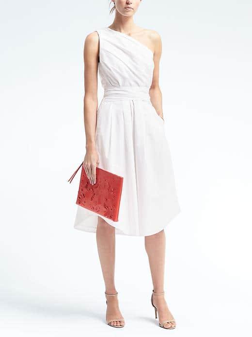 Banana Republic Womens One Shoulder Poplin Dress - White