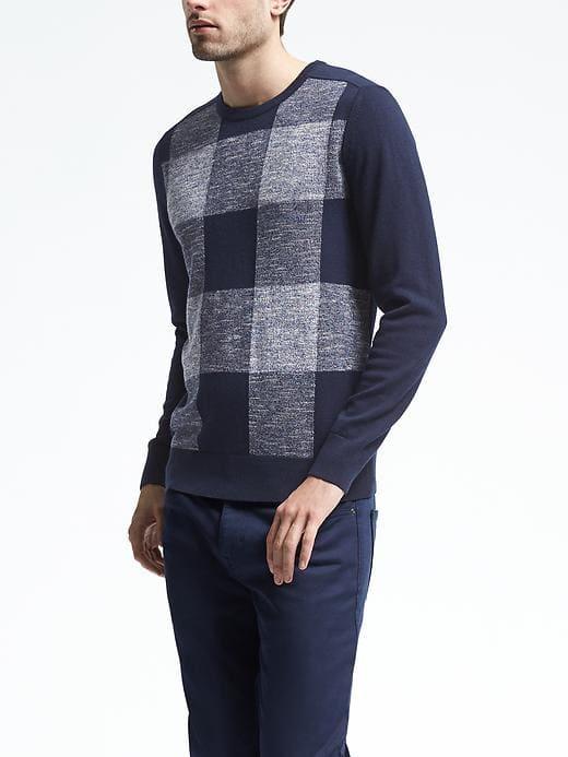 Banana Republic Mens Birdseye Check Crew Pullover - Preppy Navy