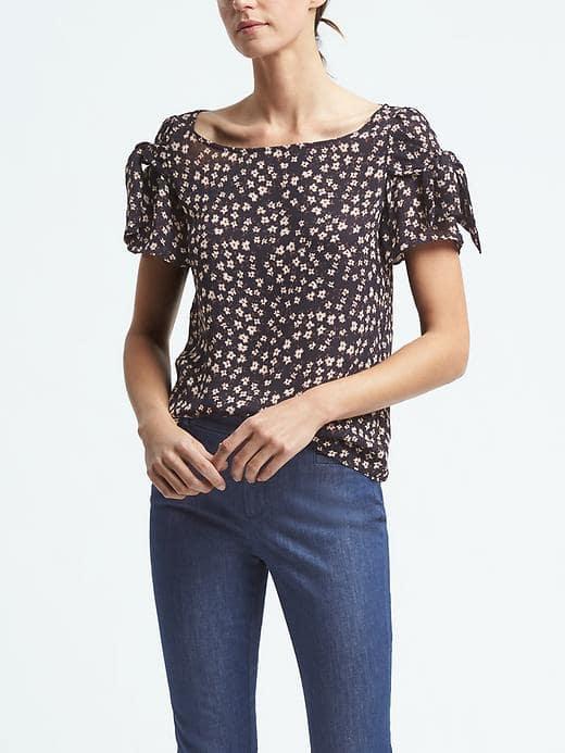 Banana Republic Easy Care Bow Sleeve Top - Navy