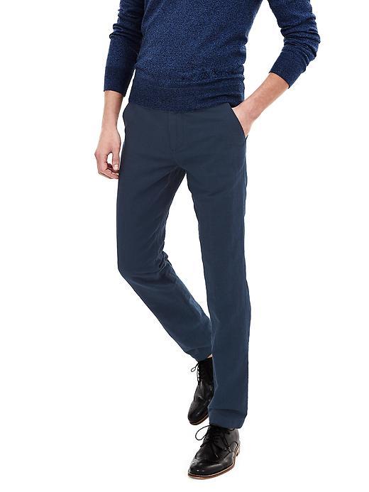Banana Republic Mens Aiden Slim Plaid Linen Cotton Pant Size 32w 36l Tall - Navy