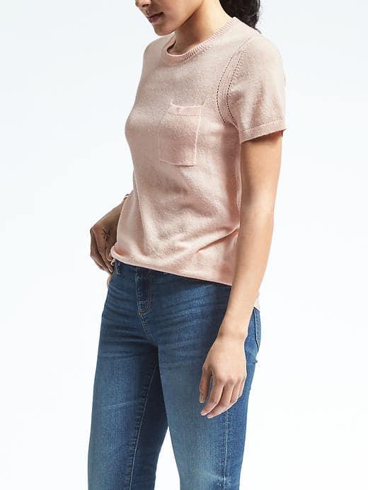 Banana Republic Womens Italian Cashmere Blend Pocket Tee - Dusty Pink